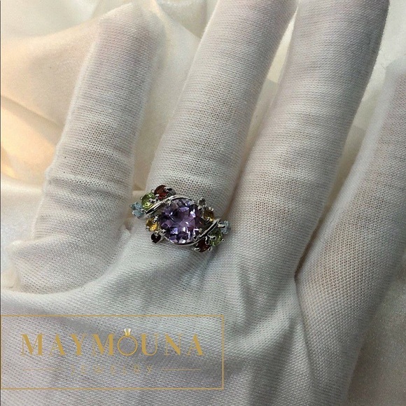 ❌SOLD❌ MULTI GEMSTONES 925 STERLING SILVER RING - Picture 2 of 8